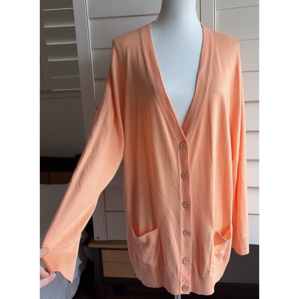 Talbots Woman 2X Peach Cardigan Sweater Button Front Pockets Lightweight